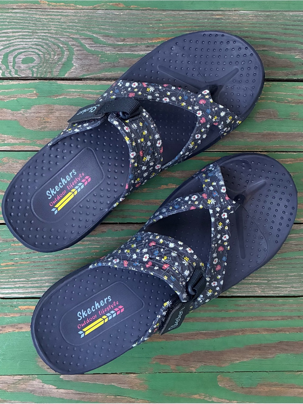Skechers Foamies Reggae Stay Daisy Thong Sz 8 Navy Sandals Flip Flops Slip On